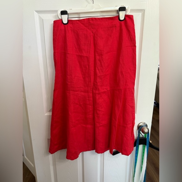 Kim Rogers Women's 100% Linen Trumpet Skirt Flowy Flare Lagenlook Size 12 Coral - Picture 1 of 4